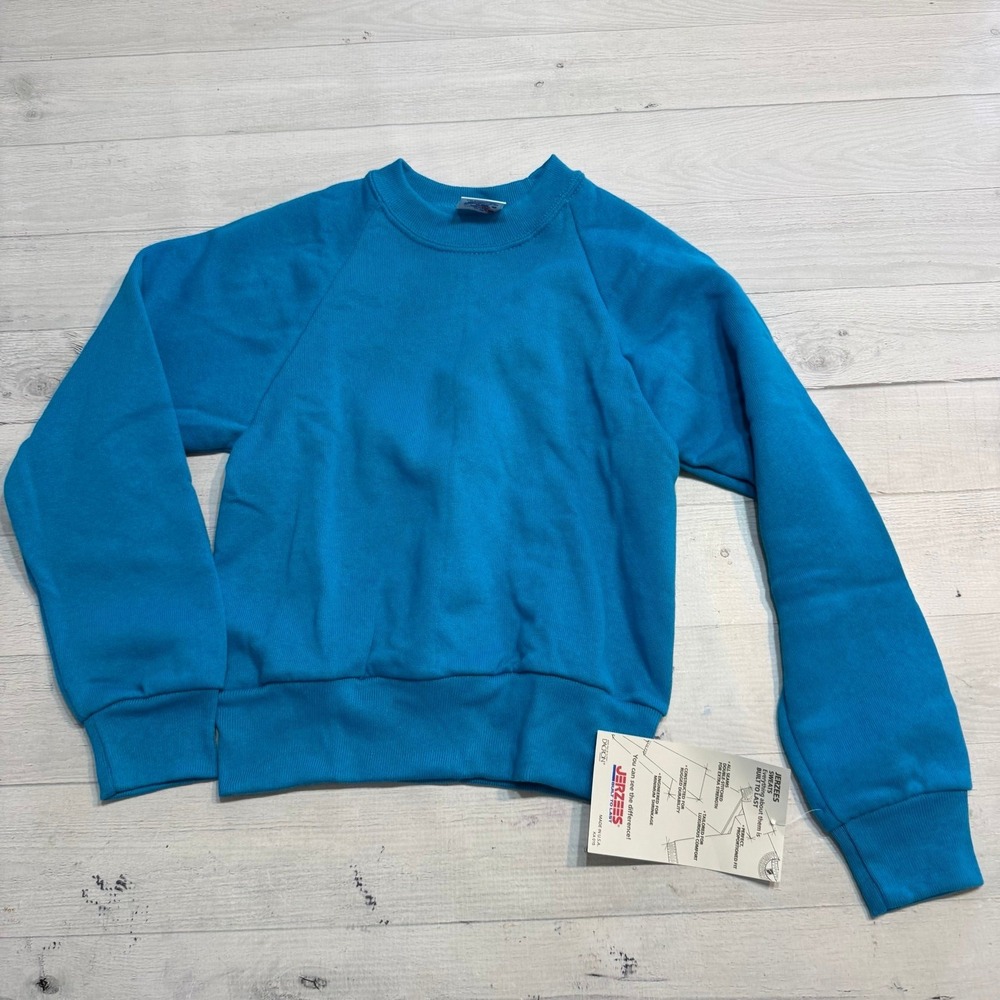 VTG Jerzees Youth Solid Blue Blank Crewneck Sweatshirt Made In USA kids 6/8‎ NEW